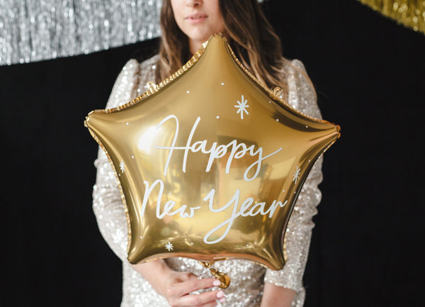 Folienballon "Stern Happy New Year, gold" - PartyDeco
